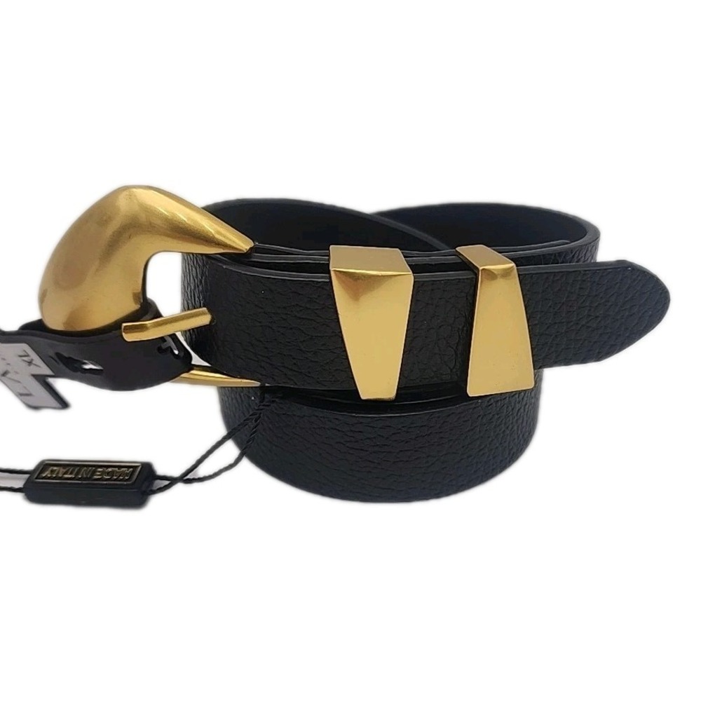 NWT La Via Firenze C18 Belt Black Leather Made In Italy Sz XL Brass Buckle